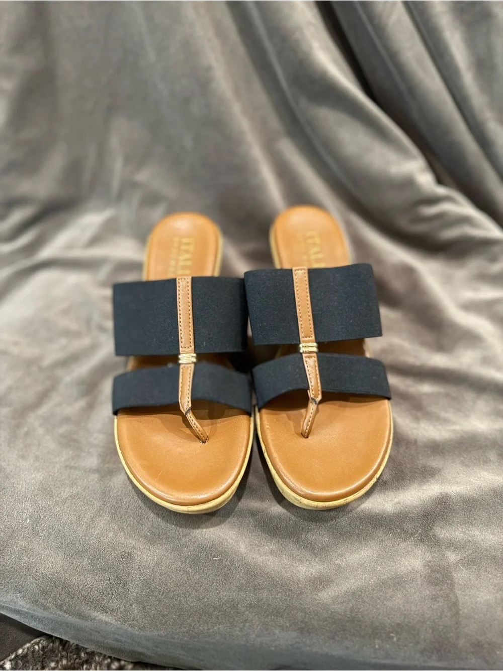 Italian Shoemakers Black and Tan Wedge Sandals
